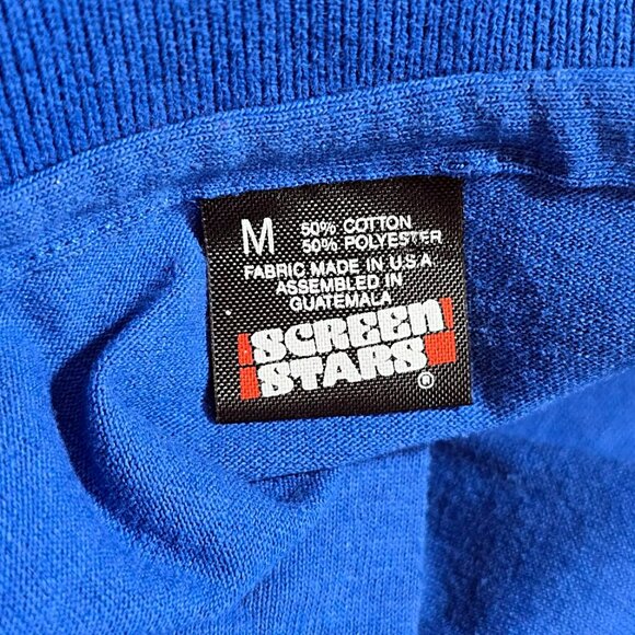 Vintage Screen Stars Plain Blank Blue Polo Shirt M Mens Nos 90s Single Stitch - Picture 5 of 6